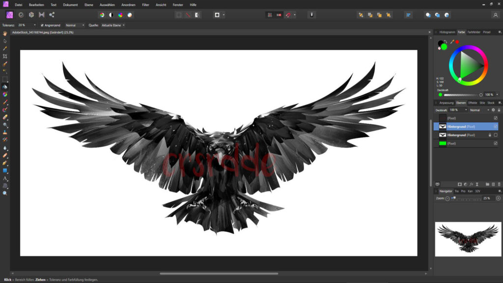 Ausschnitt von Affinity Photo zum freistellen von Hintergründen und Objekten.